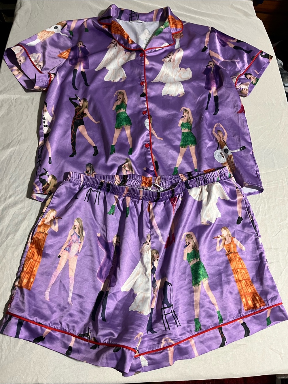 Sheshow Taylor Swift Satin Short-Sleeve Pajama Set in Purple Size XL